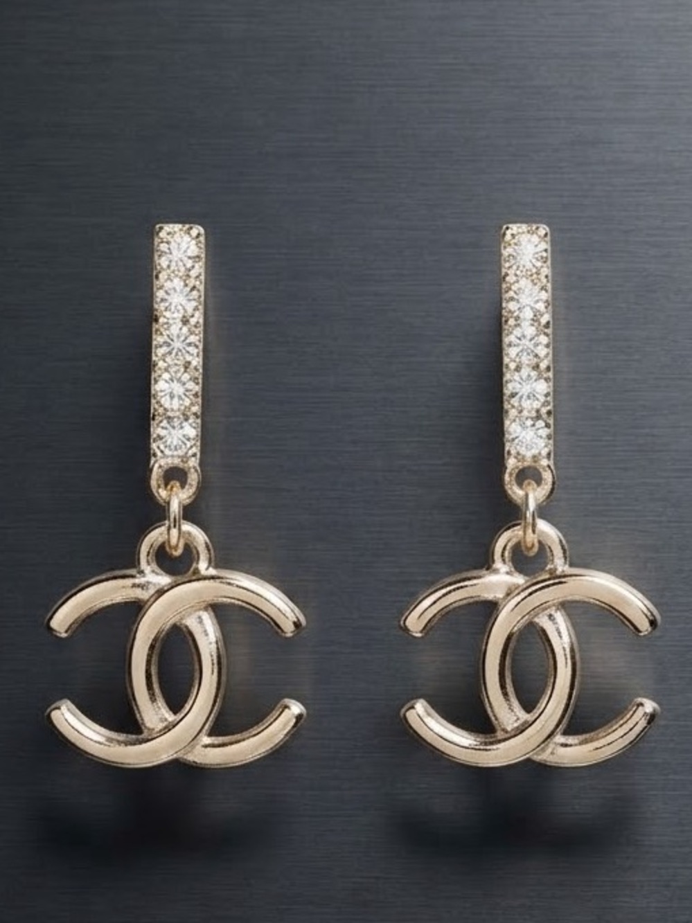 Gold Tone C Style Crystal Drop Earrings